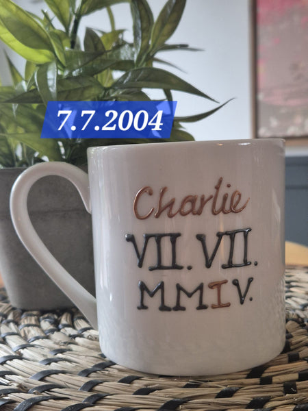 Personalised Roman Numerals 1 Pint Fine Bone China Mug: