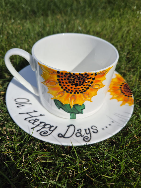 Sunflower Happy Days Personalised/non personalised Gift China Cup/Saucer: