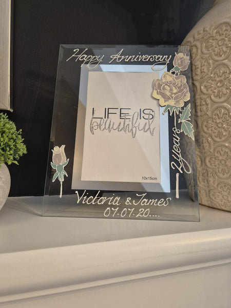 Personalised/Non Personalised 2nd Cotton Wedding Anniversary Gift Photo: Frame Portrait