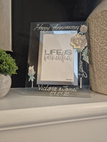 Personalised/Non Personalised 1st Wedding Anniversary Gift Photo: Frame Portrait (Flower) 2 Designs