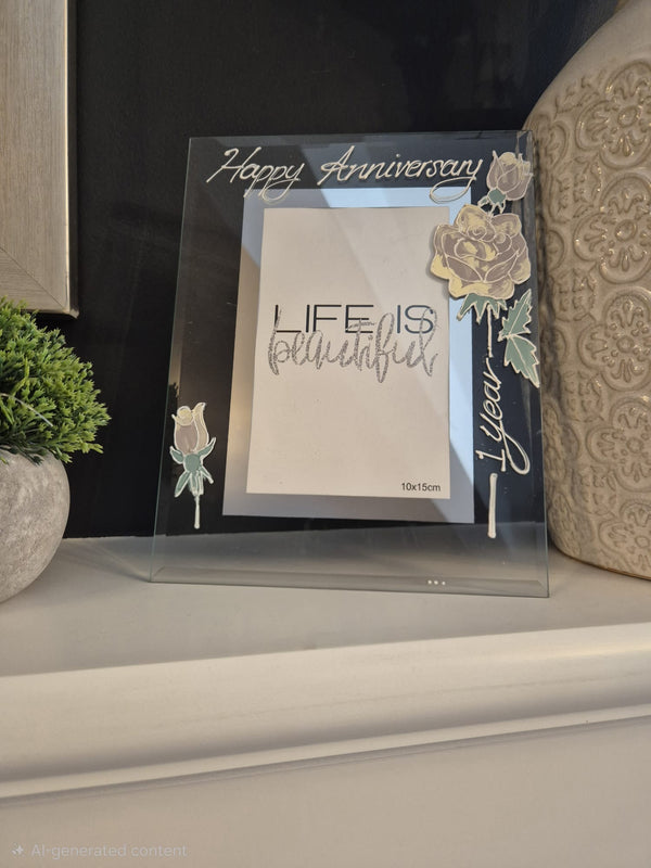 Personalised/Non Personalised 1st Wedding Anniversary Gift Photo: Frame Portrait (Flower) 2 Designs