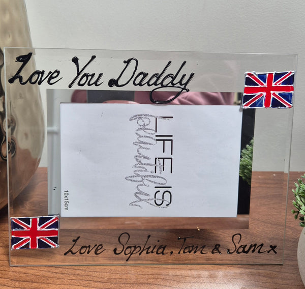 Personalised/Non Personalised Love You Daddy Union Jack flag Landscape  Hand painted