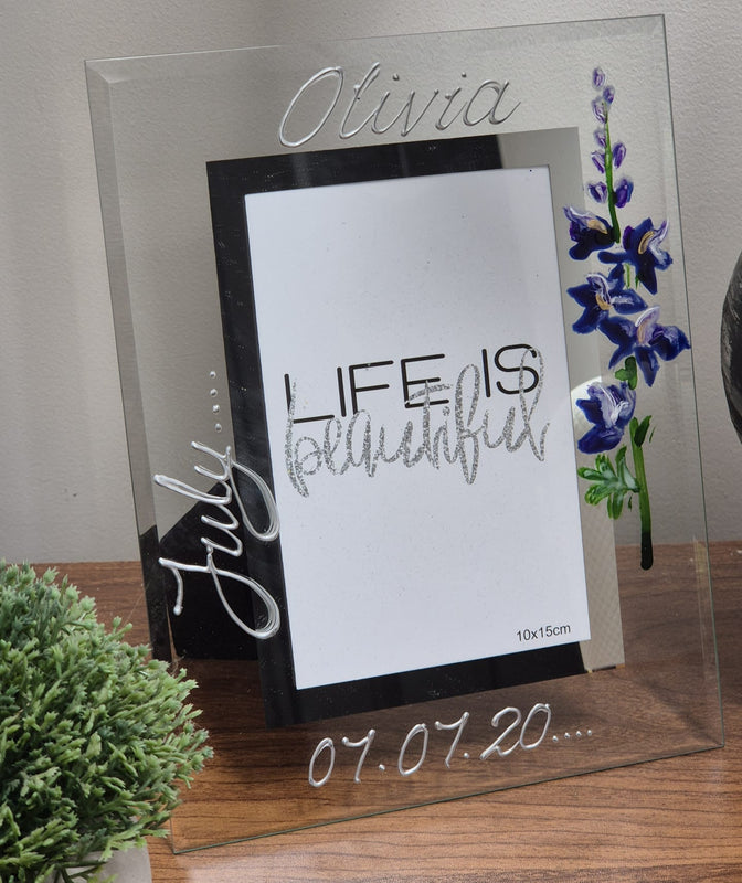 Flower Of The Month July Personalised/Non Personalised Portrait 2 sizes Larkspur