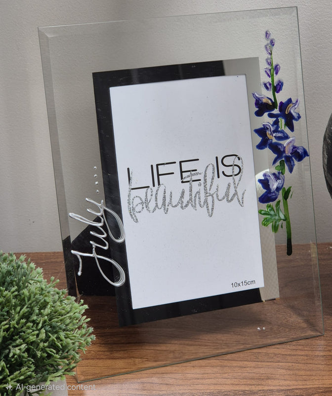 Flower Of The Month July Personalised/Non Personalised Portrait 2 sizes Larkspur