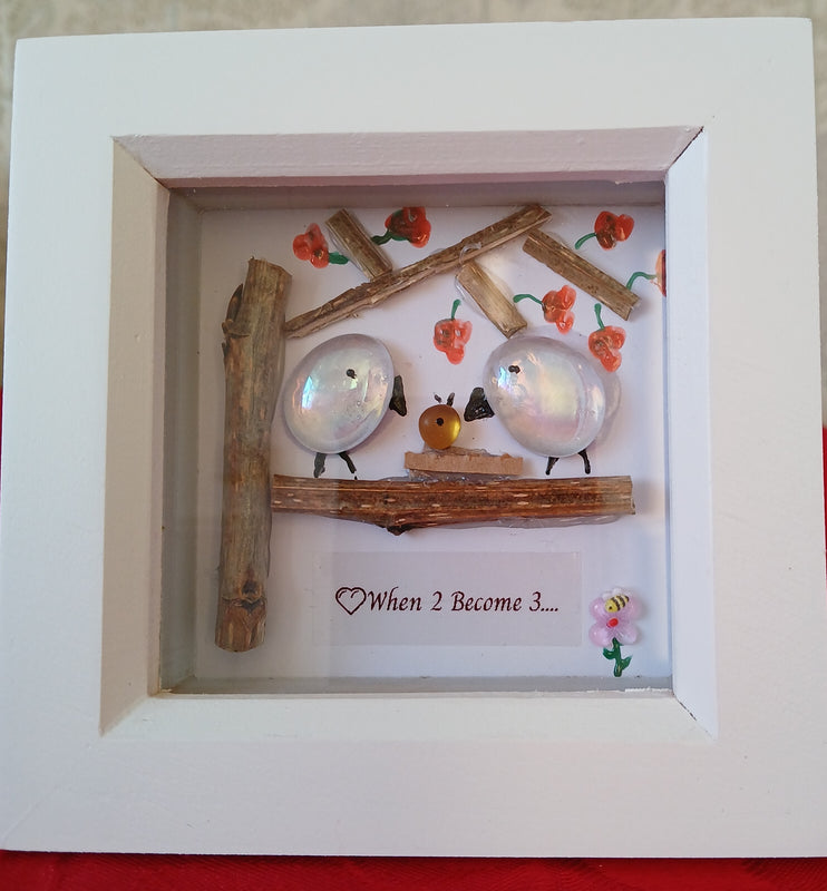 Handmade Pebble Art Love Birds/ When 2 Become 3