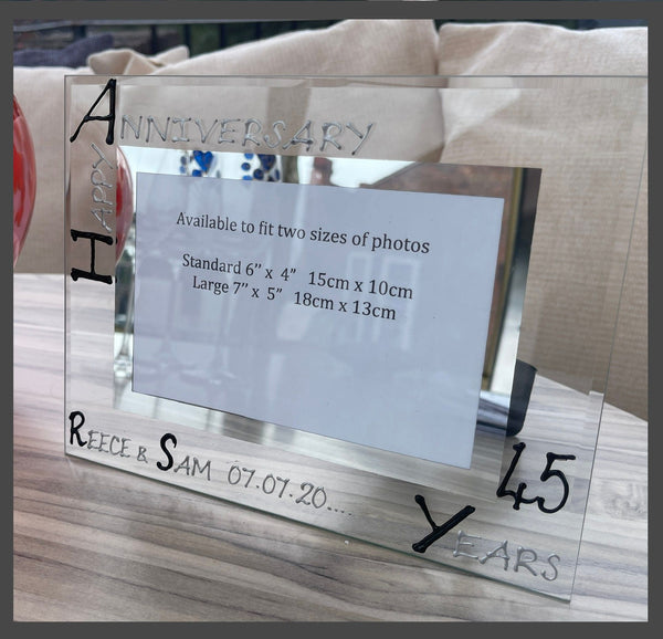 Personalised 45th Wedding Anniversary Photo: Frame Landscape (Blk/Sil) 2 Sizes