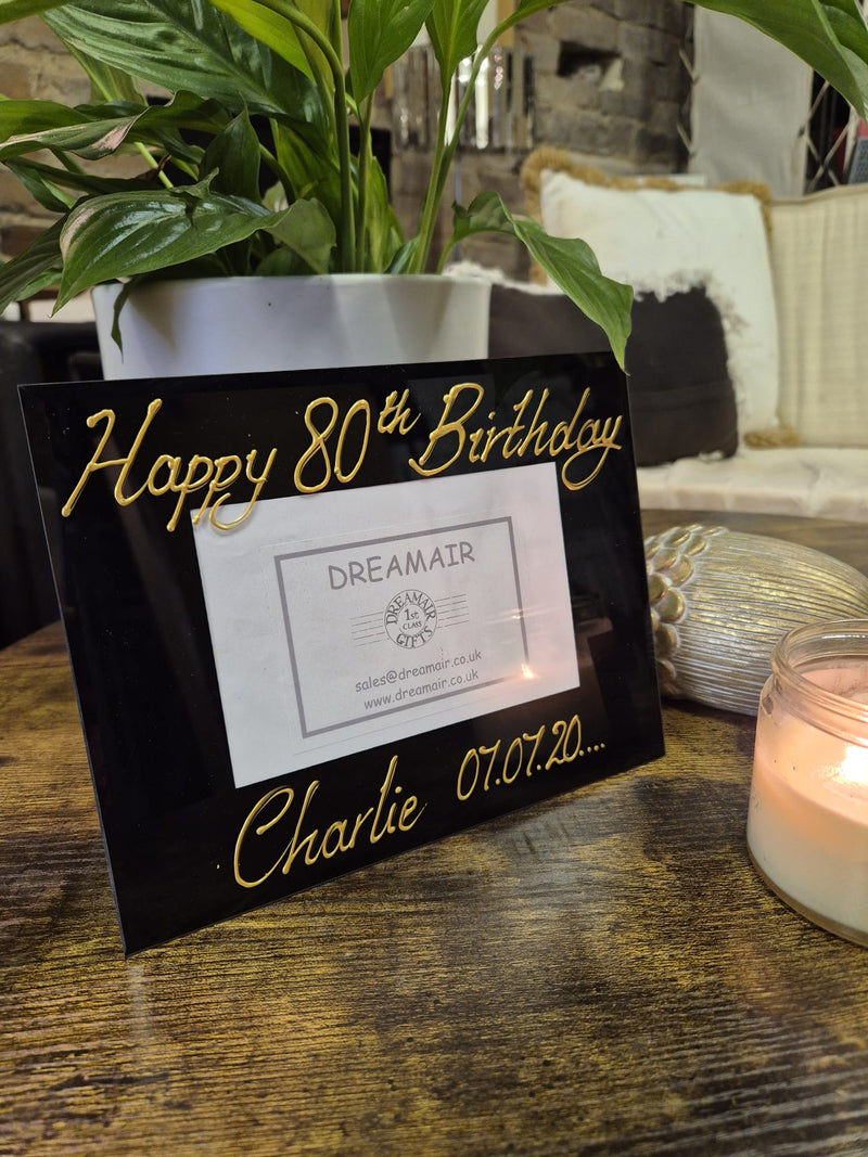 Personalised 80th Birthday Landscape Black Frame 6"x4" or 7"x5"