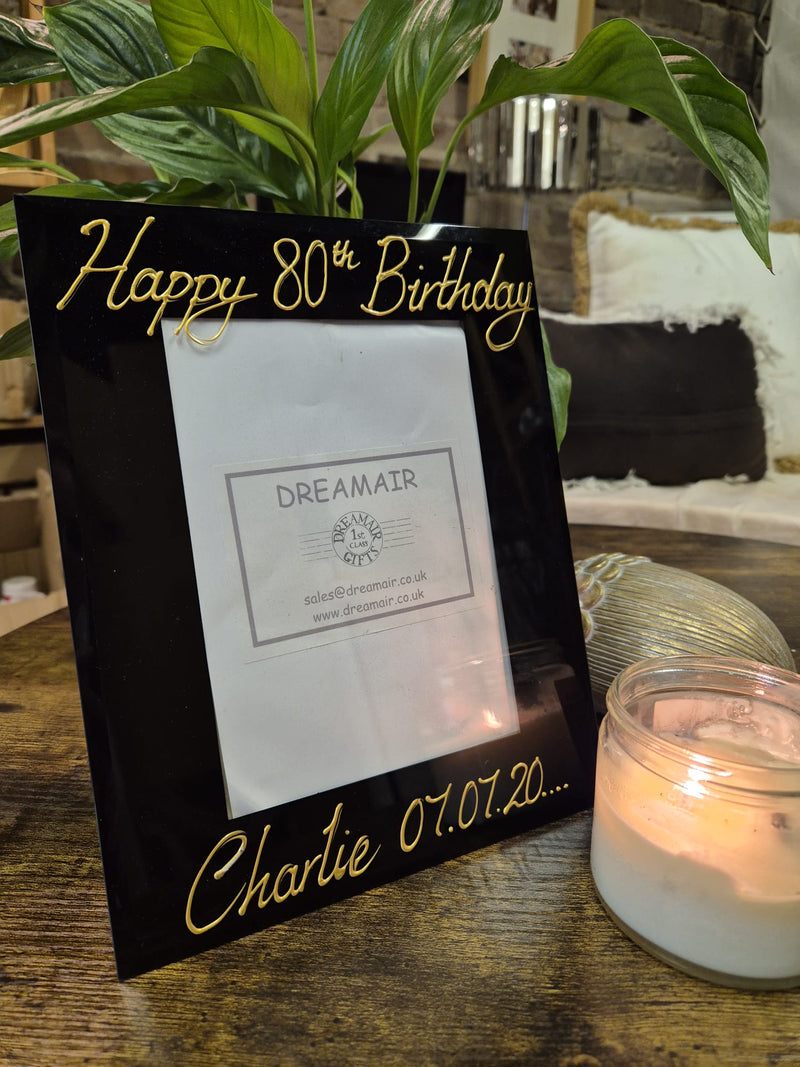 Personalised 80th Birthday  BPottrait 4"x6" or 5"x7"ack Glass