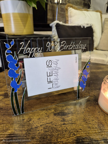 90th Birthday Bluebell Flower Hand Painted Landscape Photo Frame 2 Sizes
