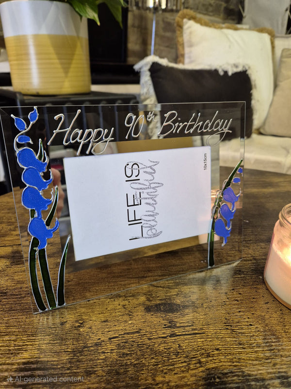 Hand Painted 90th Birthday Gift Photo Frame: Landscape Flowers