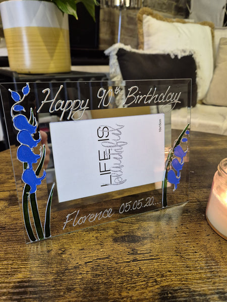 90th Birthday Bluebell Flower Hand Painted Landscape Photo Frame 2 Sizes