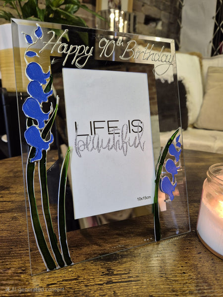 90th Birthday Bluebell Flower Hand Painted Portrait Photo Frame 2 Sizes