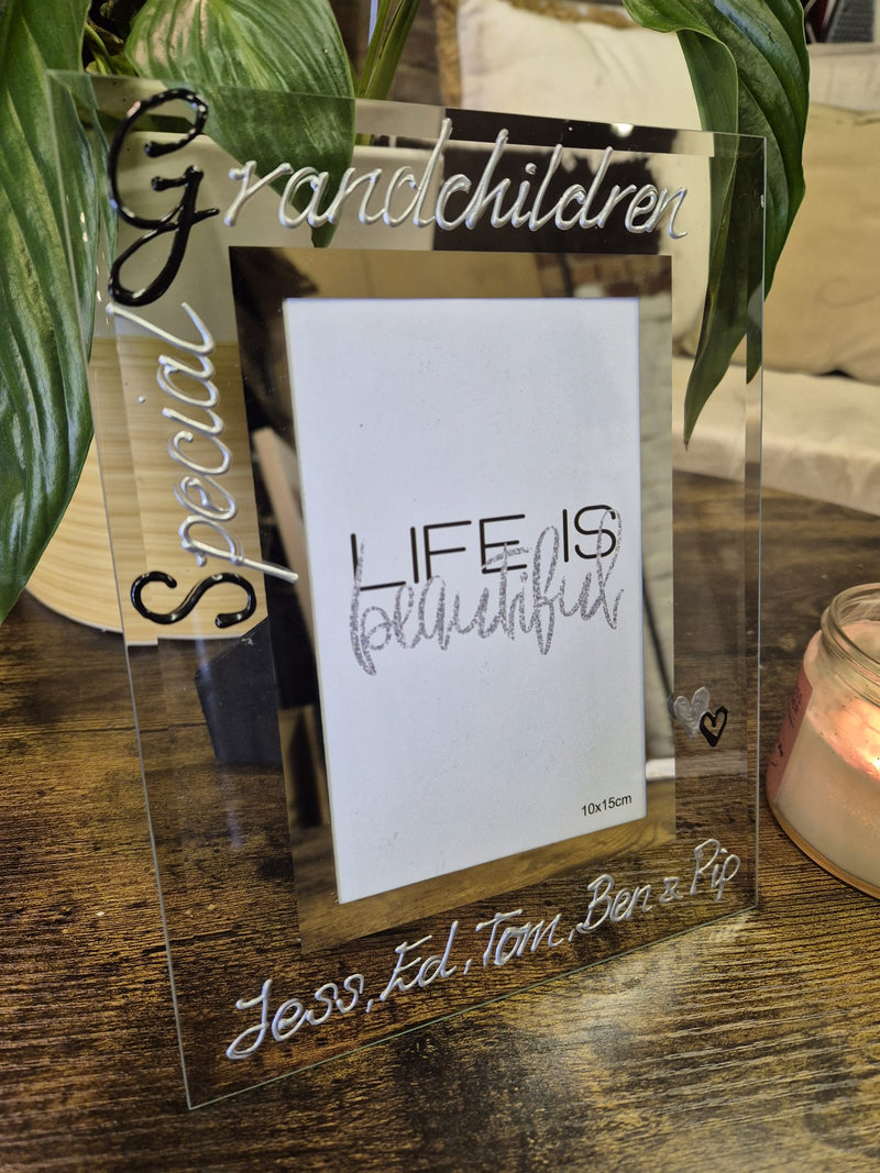 Personalised Handpainted Special Grandchildren Gift Photo Frame: Portrait B/S 2 sizes 4"x6" or 5"x7"