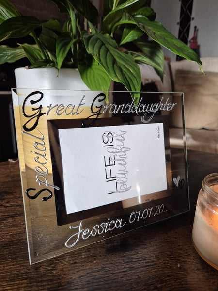 Hand Painted Special Great Granddaughter Gift Photo Frame: Landscape (Blk/Sil)