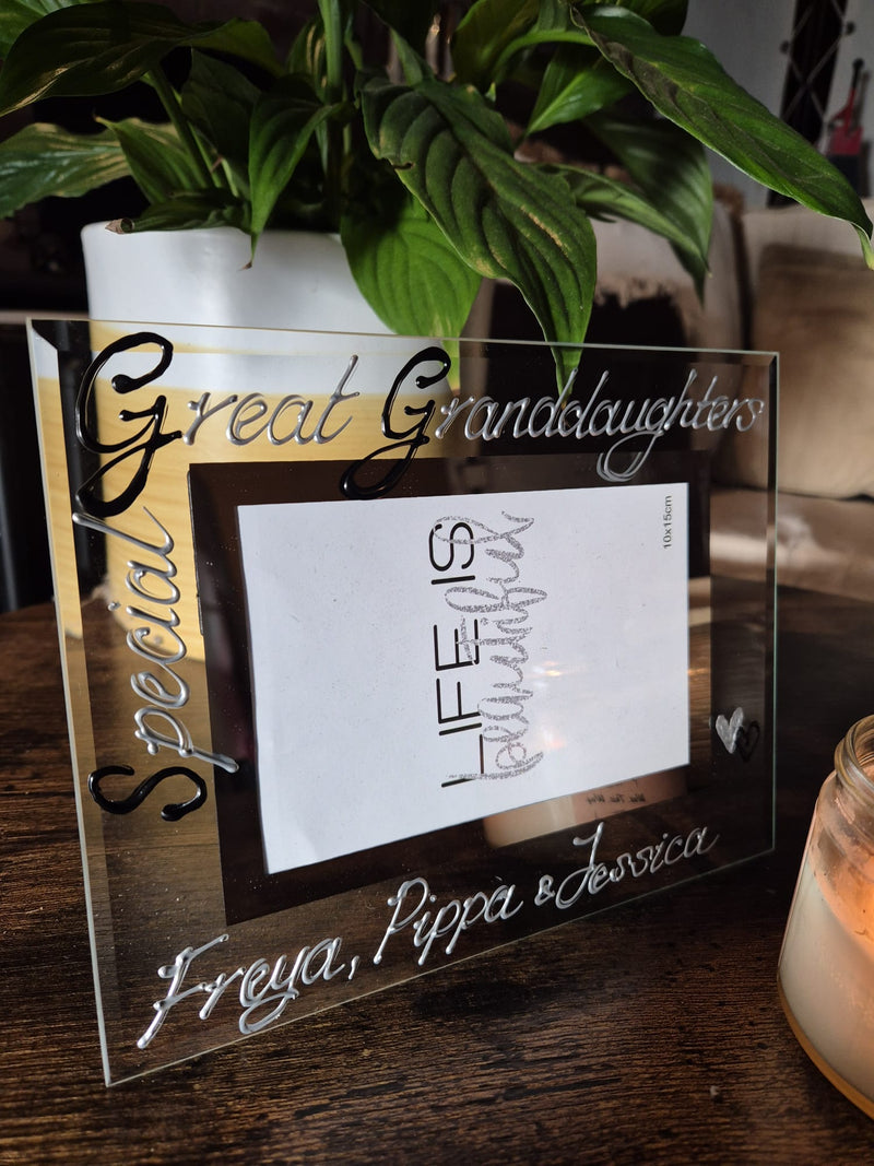 Personalised Special Great Granddaughters Gift Photo Frame: Landscape (Blk/Sil) 6"x4" or 7"x5"