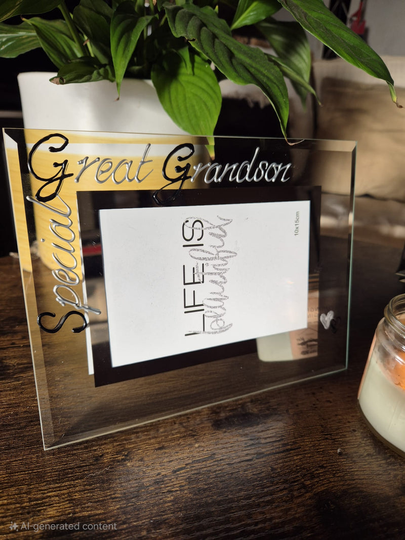Special Great Grandson Gift Photo Frame: Landscape (Blk/Sil) 2 sizes 6"x4" or 7"x5"