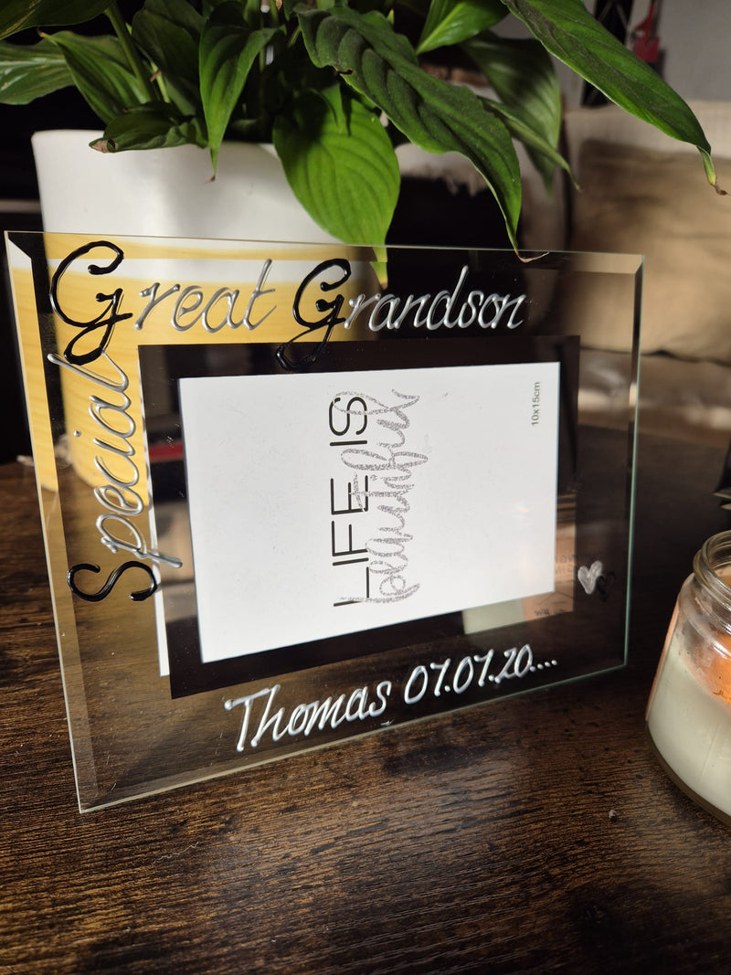 Personalised Special Great Grandson Gift Photo Frame: Landscape (Blk/Sil) 2 sizes 6"x4" or 7"x5"