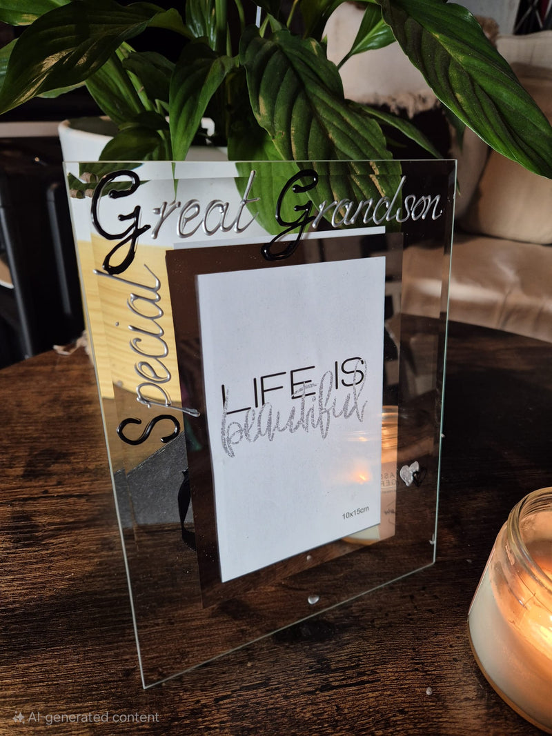 Special Great Grandson Photo Frame Portrait: (Blk & Sil) 2 sizes 4"x6" or 5"x7"