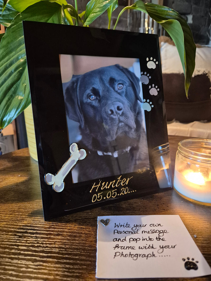 Personalised Bone Paws black frame Portrait 2 sizes 4"x6" or 5"x7"