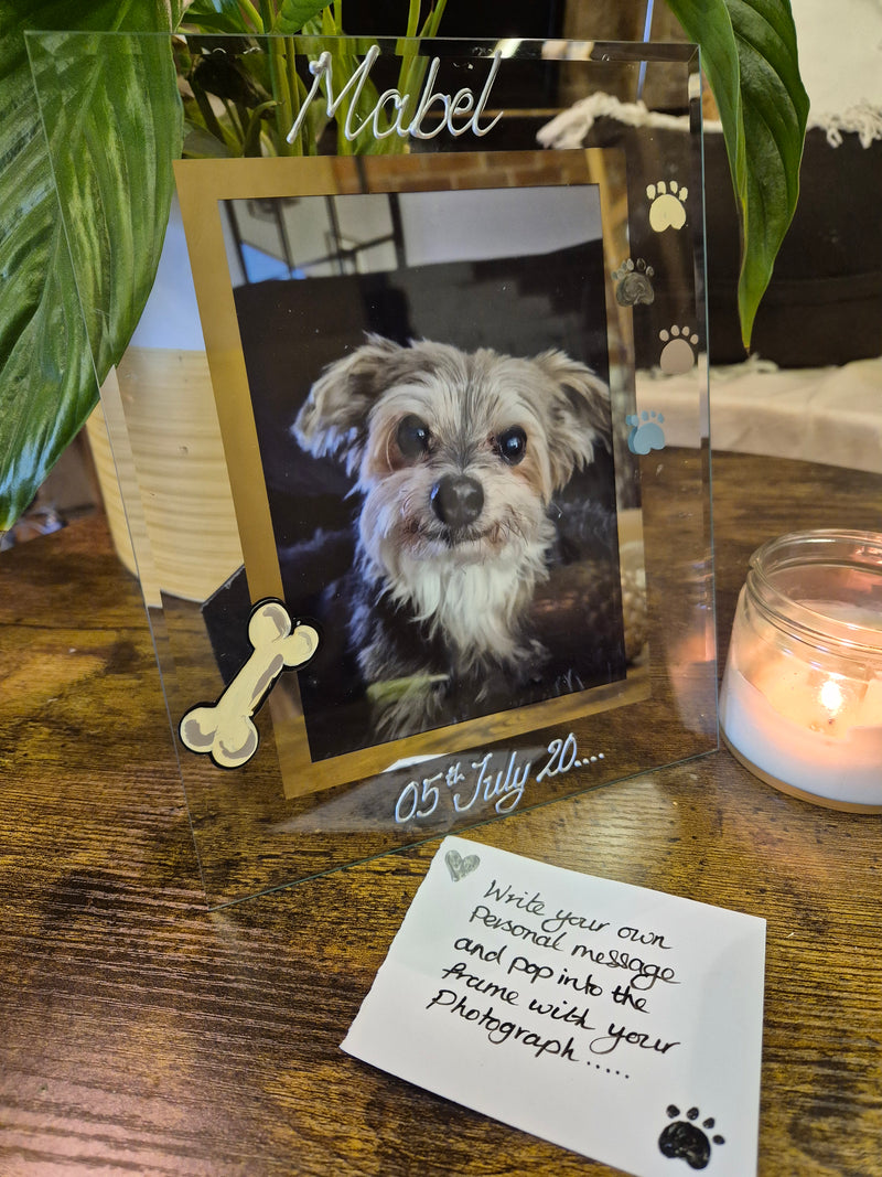 Personalised Bone Paws clear frame Portrait 2 sizes 4"x6" or 5"x7"ar