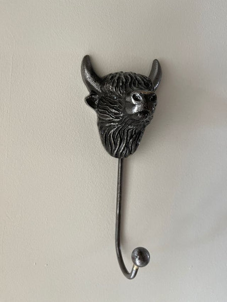 Highland Cow Coat Hook Antique Silver
