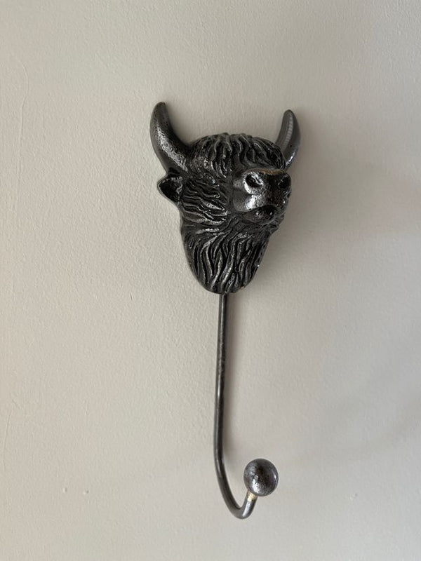 Highland Cow Coat Hook Antique Silver