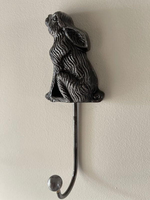 Moon Gazing Hare Coat Hook Antique Silver