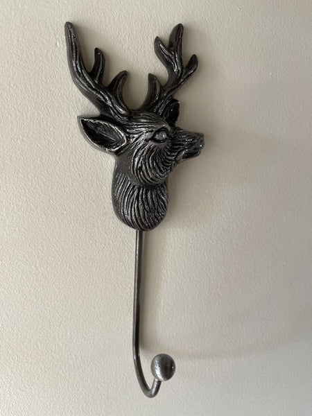 Stag Coat Hook Antique Silver