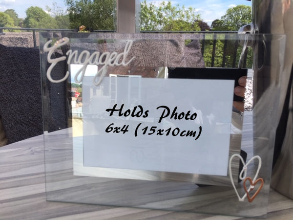 Engagement Gift Photo Frame Landscape: Pearl with Crystals