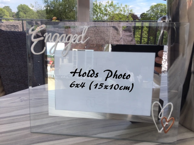 Engagement Gift Photo Frame Landscape: Pearl with Crystals