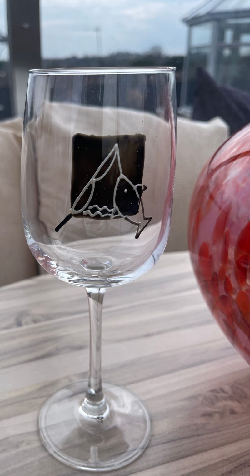 Hand Painted Fishing Wine Glass