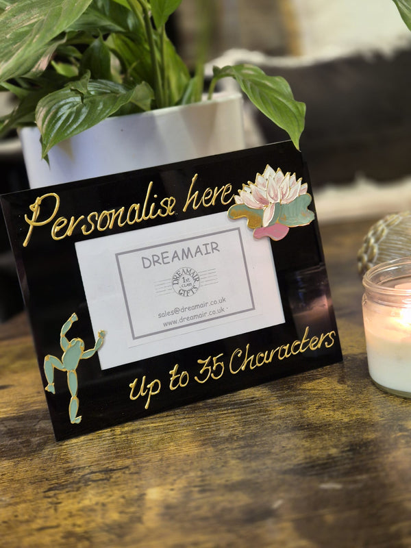 Cute Frog And Lilly Landscape Black Glass Frame