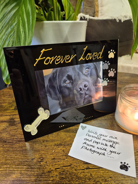 Hand Painted Forever Loved Pet Memorial Dog Bone & Paws Landscape Photo Frames 2 Sizes