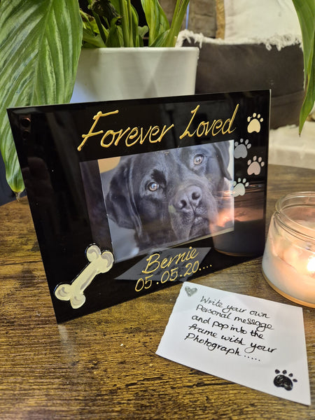 Hand Painted Forever Loved Pet Memorial Dog Bone & Paws Landscape Photo Frames 2 Sizes