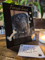 Hand Painted Forever Loved Pet Memorial Dog Bone & Paws Photo Frame Portrait 2 sizes