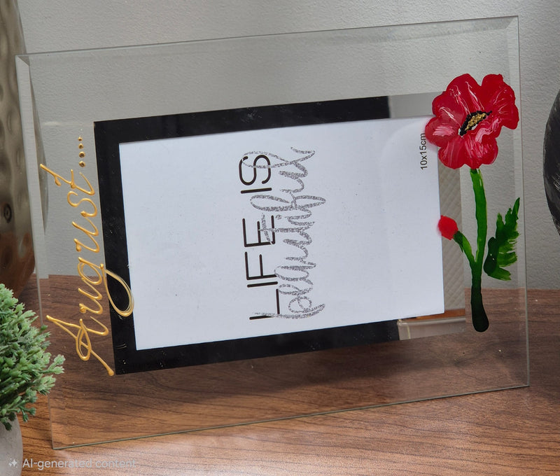 Flower Of The Month August Personalised/Non Personalised Landscape 2 sizes Poppy Flower