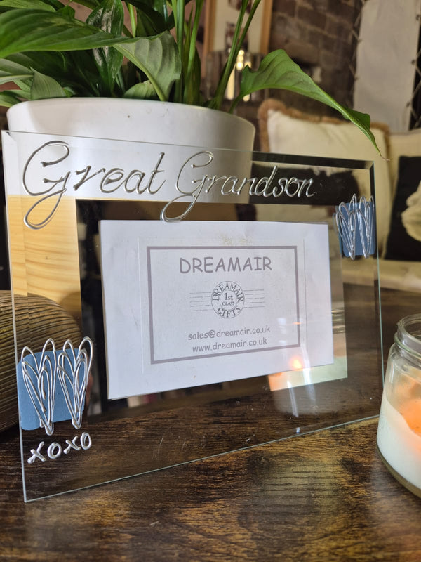 Great Grandson Gift Photo Frame: Landscape (Blue Hearts)