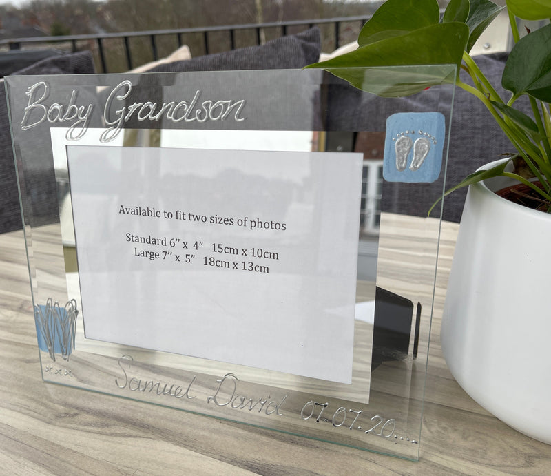 Personalised Baby Grandson landscape picture frame 2 sizes 6"x4" or 7"x5"