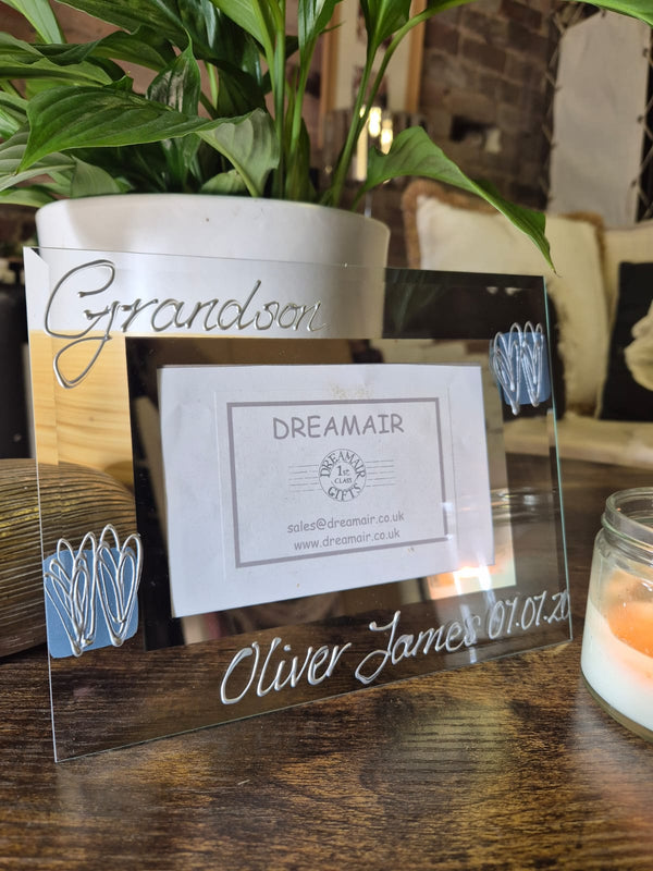 Personalised Grandson Gift Photo Frame: Landscape (Blue Heart)