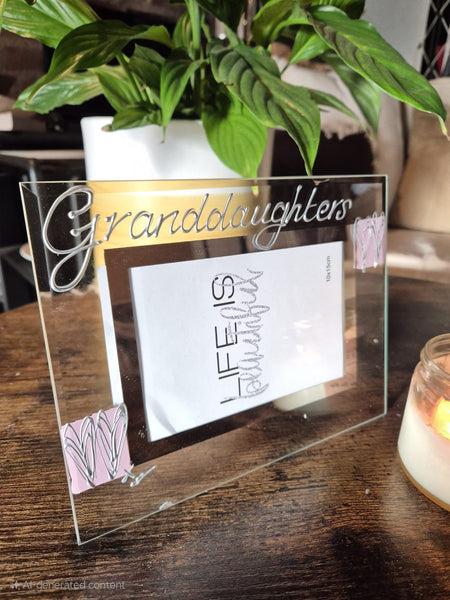 Granddaughters Design Gift Photo Frame: Landscape Pink Heart