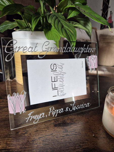 Hand Painted Great Granddaughters Picture Photo Frame: Landscape Pink heart