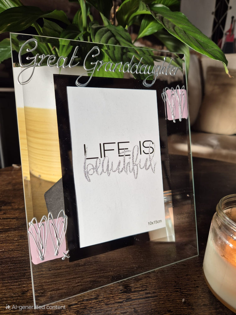 Great Granddaughter Photo Frame Portrait (Pink Hearts) 2 sizes 4"x6" 5"x7"