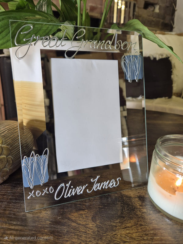 Hand Painted Great Grandson Photo Frame Portrait (Blue Hearts)