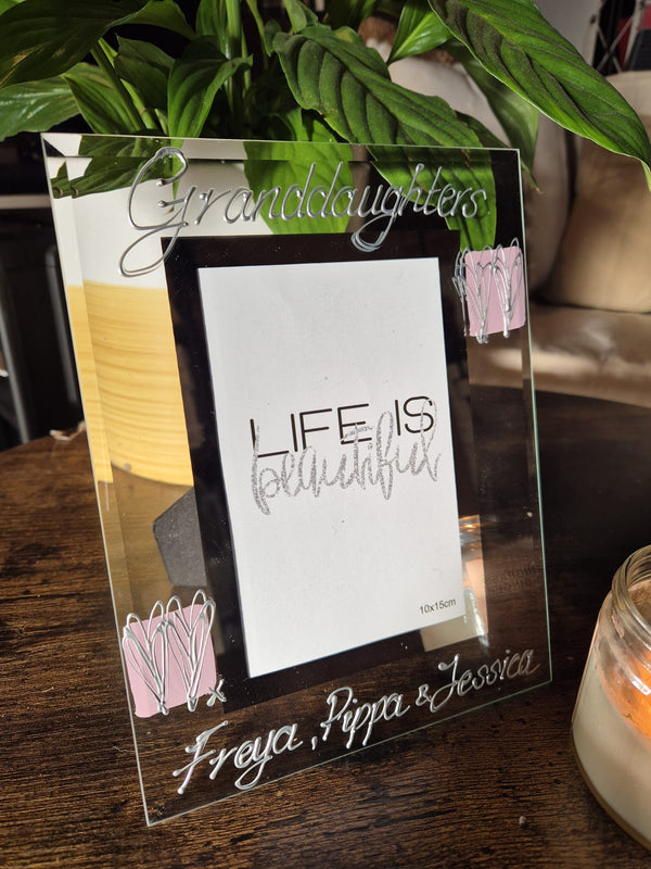Granddaughters Gift Photo Frame: Portrait (Pink Hearts)