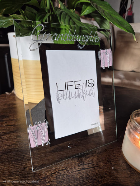 Granddaughter Design Gift Photo Frame: Portrait (Pink/Hearts)