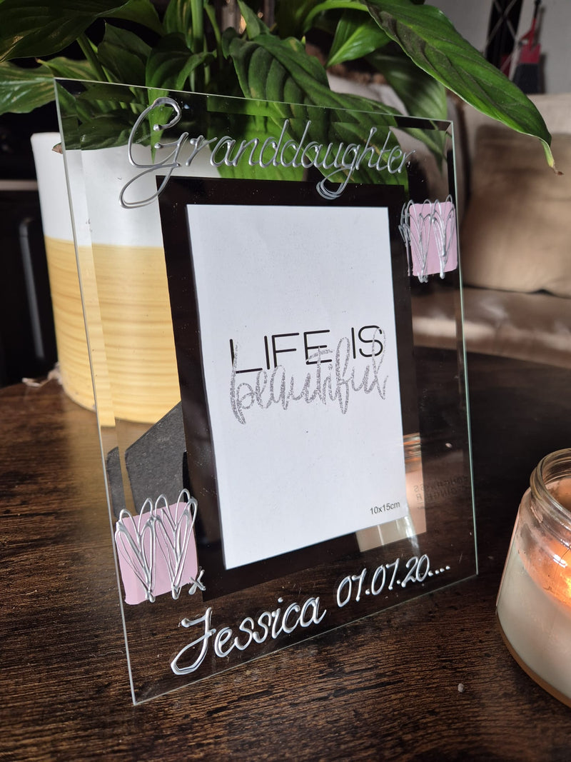 Personalised Granddaughter Gift Frame Portrait (Pink/Hearts) 4"x6" or 5"x7"