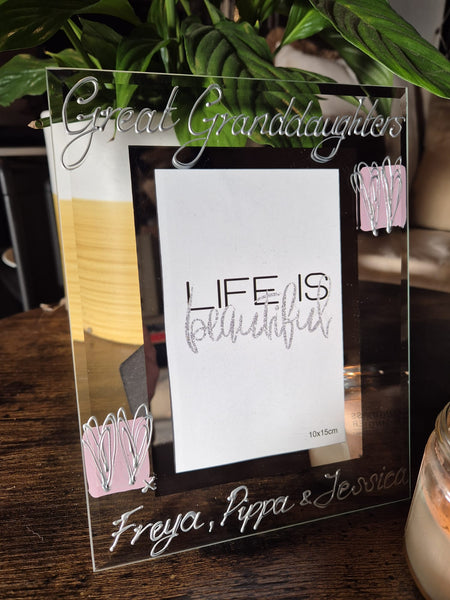 Great Granddaughters Gift Photo Frame: Portrait (Pink Hearts)