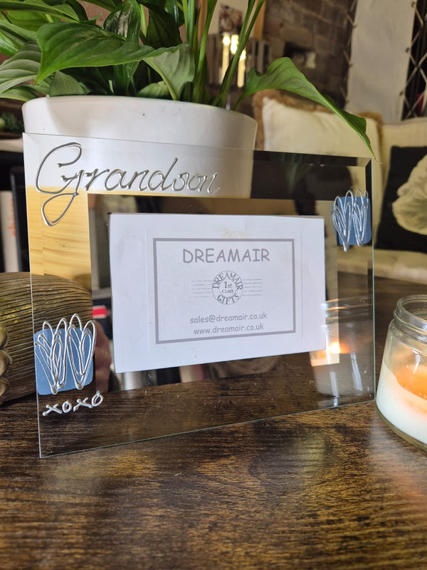 Grandson Gift Photo Photo Frame: Landscape (Blue Heart)