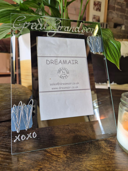 Hand Painted Great Grandson Photo Frame Portrait (Blue Hearts)