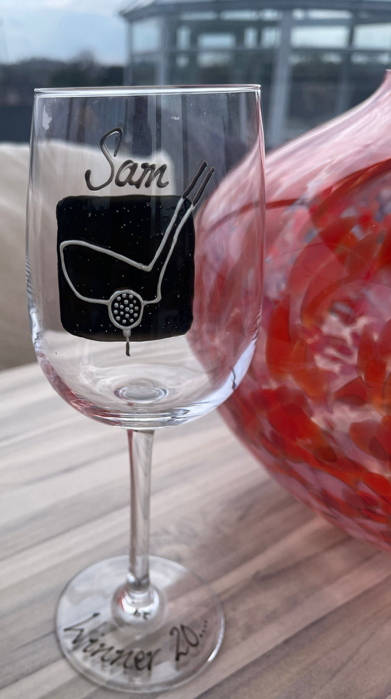 Personalised Hand Painted Golfer Wine Glass